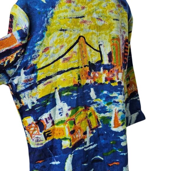 Michael Leu Womens Art To Wear, Bridge, Water, Cotton, Button Front, Gems, Sz XL - Picture 8 of 10